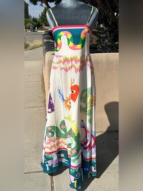 Colorful Abstract Print Spaghetti-Strap Maxi Dress
